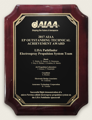 AIAA 2017 
									Electrospray Propulsion Outstanding Technical Achievement Award